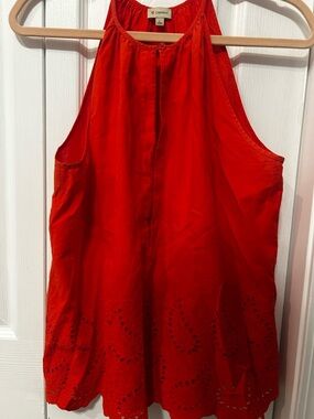 Daniel Cremieux Red Eyelet Halter Tank Top